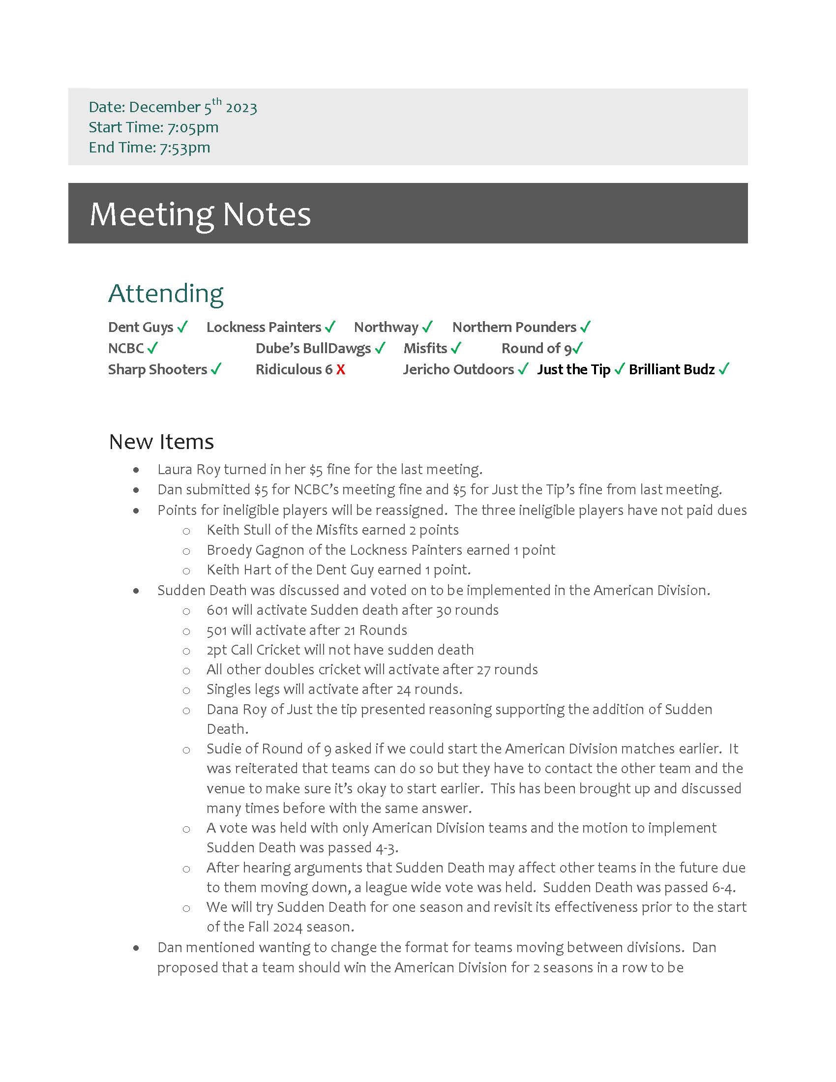 December 2023 Meeting Minutes